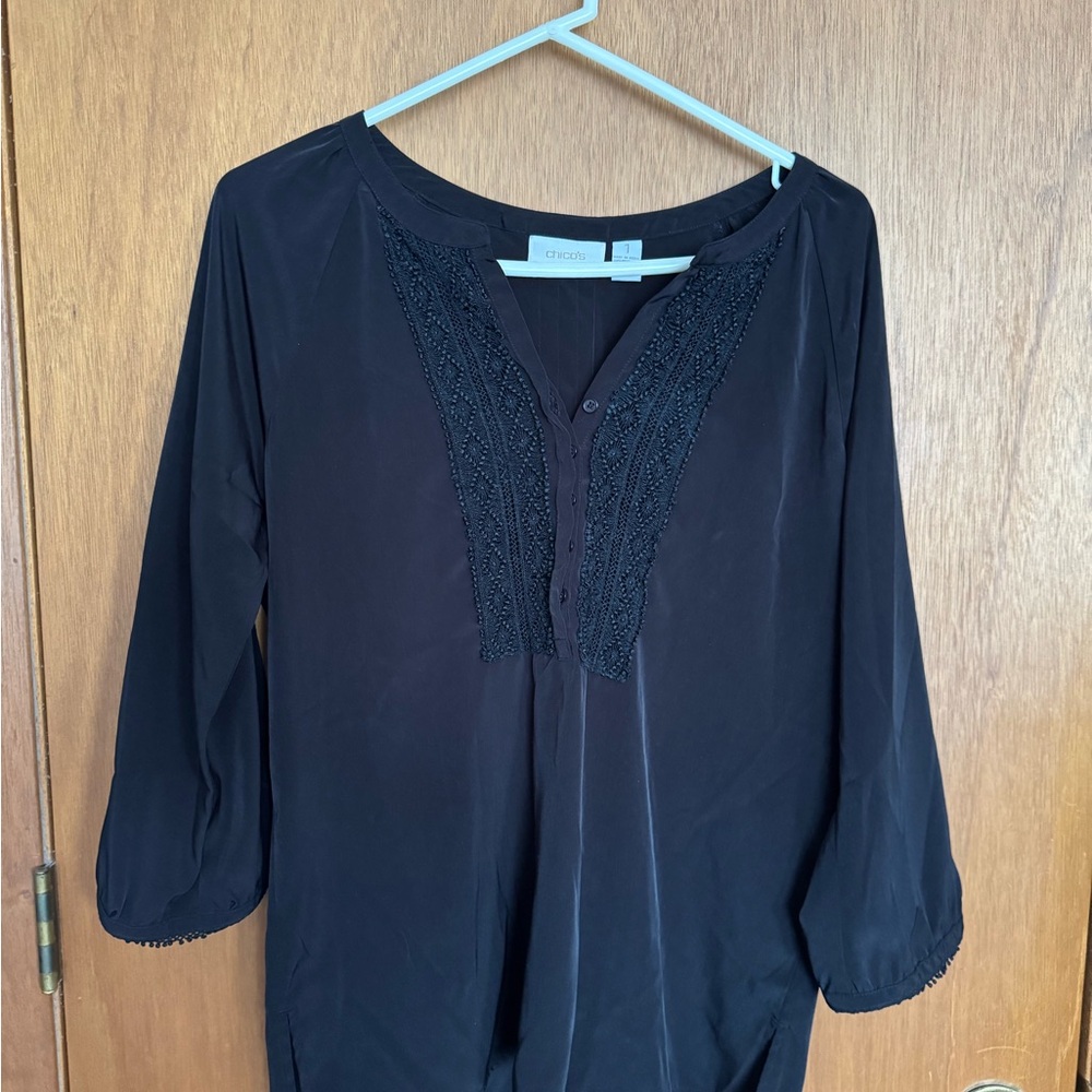 Chico's Black Embellished 3/4 Sleeve Blouse